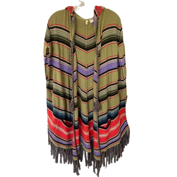 Moth Anthropologie Himalayan Knit Tribal Poncho Hoodie Cardigan Oversized Size S - Picture 8 of 12